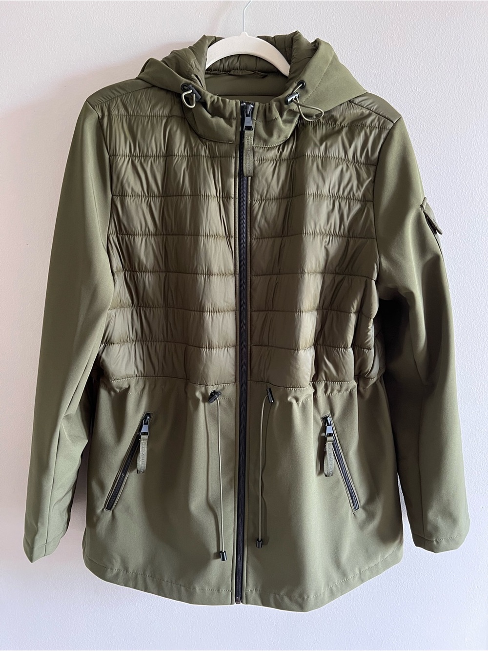 Ralph Lauren Olive Green Quilted-Front Hooded Utility Jacket